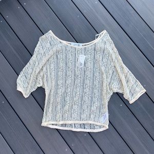NWT Forever 21 Cream Sheer Lace Mid-Sleeve Top
